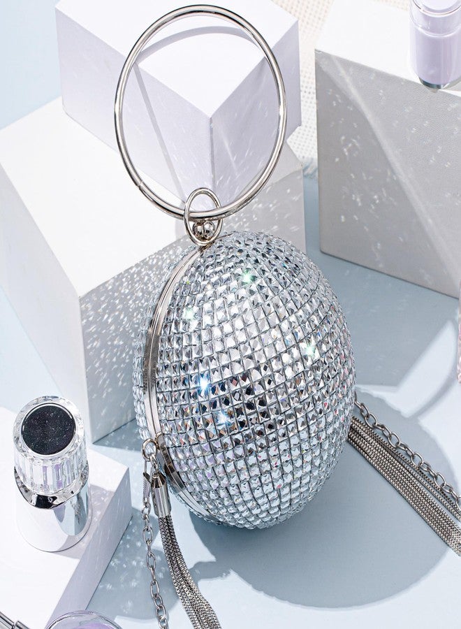 Dansydaisy Women Disco Ball Purse Rhinestone Crystal Bag Evening Clutch Crossbody Handbag for Wedding Disco Bingo Night Party Gift(Silver,7.48 Inches) - Image 4